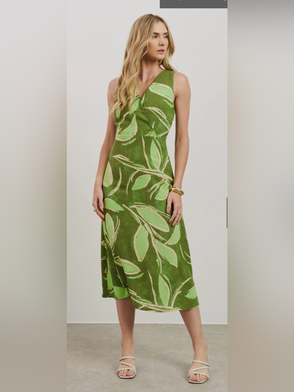 Leaf-Print Retro Green Midi Dress - Women- Made in Brazil